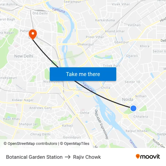 Botanical Garden Station to Rajiv Chowk map