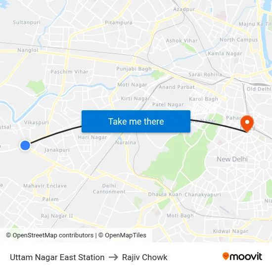 Uttam Nagar East Station to Rajiv Chowk map