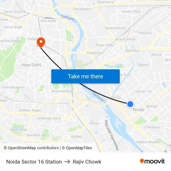 Noida Sector 16 Station to Rajiv Chowk map