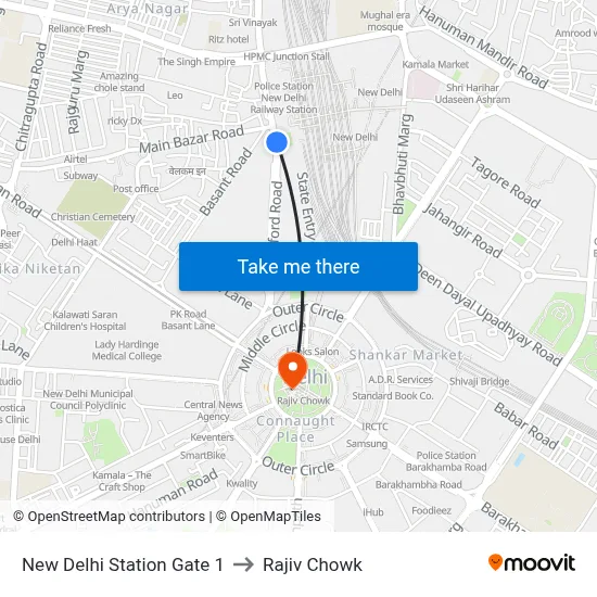 New Delhi Station Gate 1 to Rajiv Chowk map