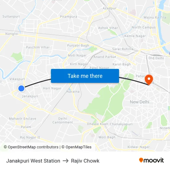 Janakpuri West Station to Rajiv Chowk map