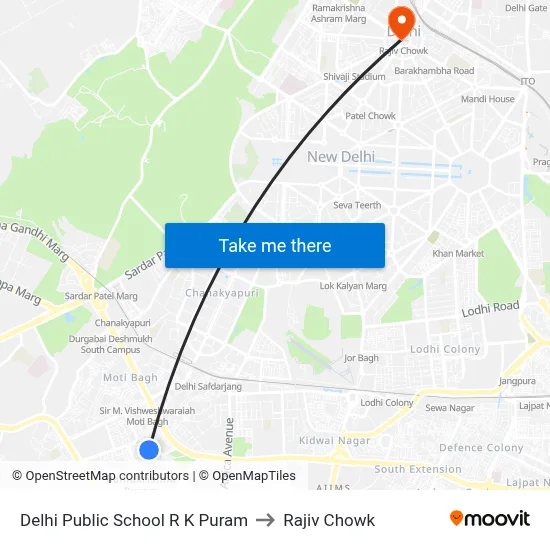 Delhi Public School R K Puram to Rajiv Chowk map