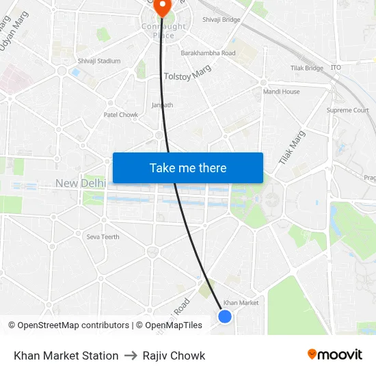 Khan Market Station to Rajiv Chowk map