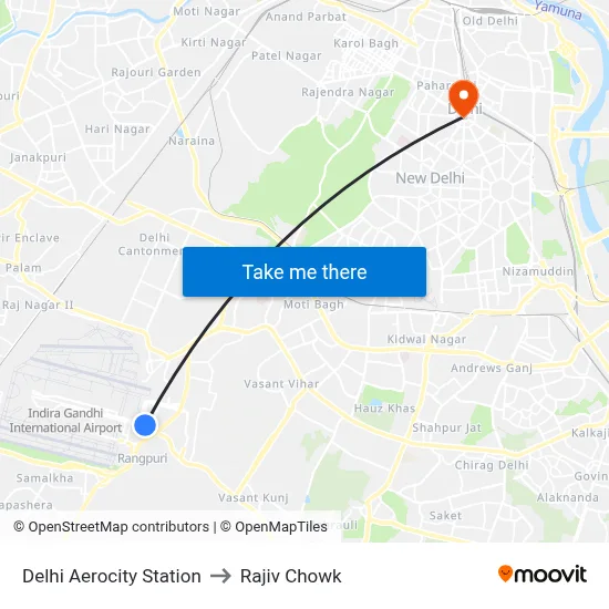 Delhi Aerocity Station to Rajiv Chowk map