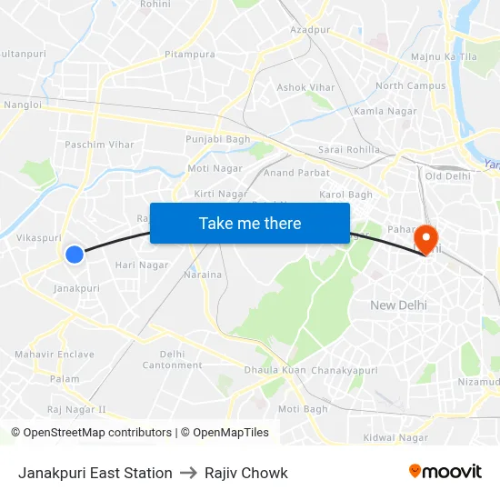 Janakpuri East Station to Rajiv Chowk map