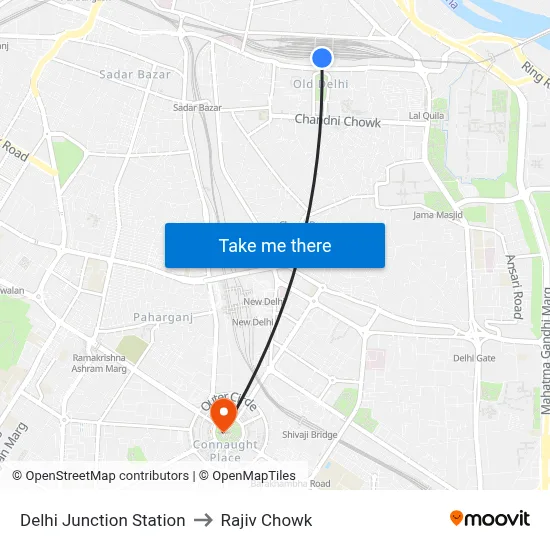 Delhi Junction Station to Rajiv Chowk map