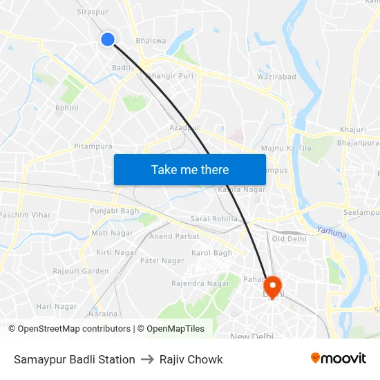 Samaypur Badli Station to Rajiv Chowk map