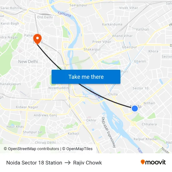 Noida Sector 18 Station to Rajiv Chowk map