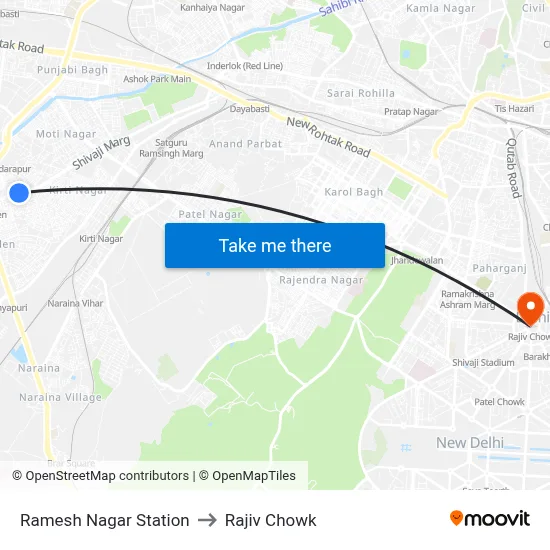 Ramesh Nagar Station to Rajiv Chowk map