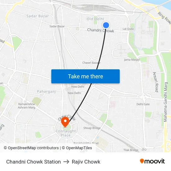 Chandni Chowk Station to Rajiv Chowk map