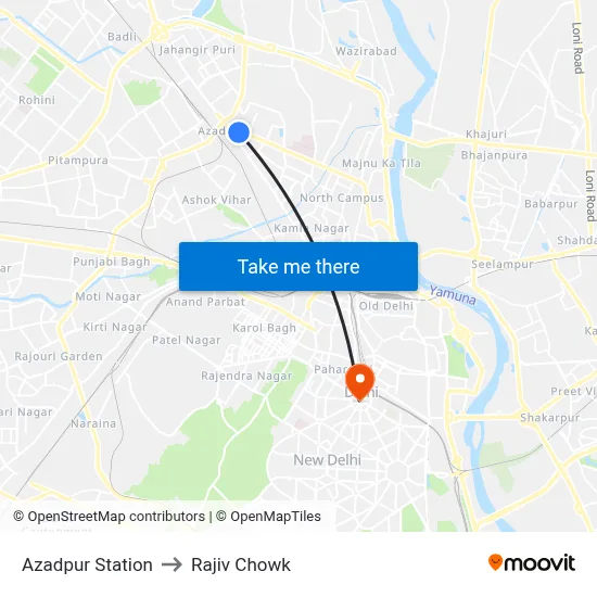 Azadpur Station to Rajiv Chowk map