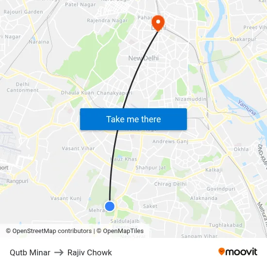 Qutb Minar to Rajiv Chowk map