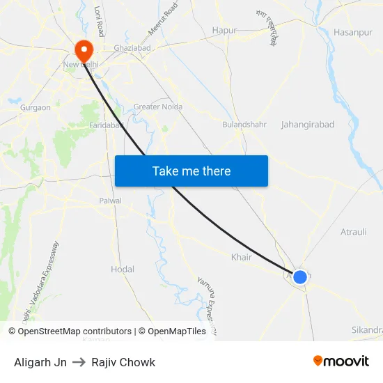 Aligarh Jn to Rajiv Chowk map