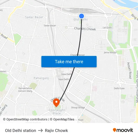 Old Delhi station to Rajiv Chowk map
