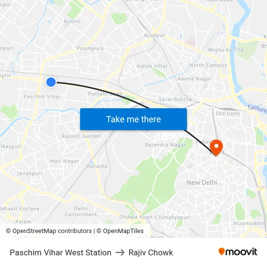 Paschim Vihar West Station to Rajiv Chowk map