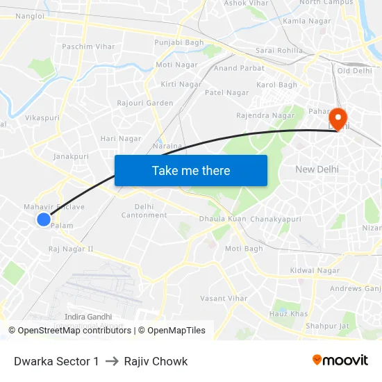 Dwarka Sector 1 to Rajiv Chowk map