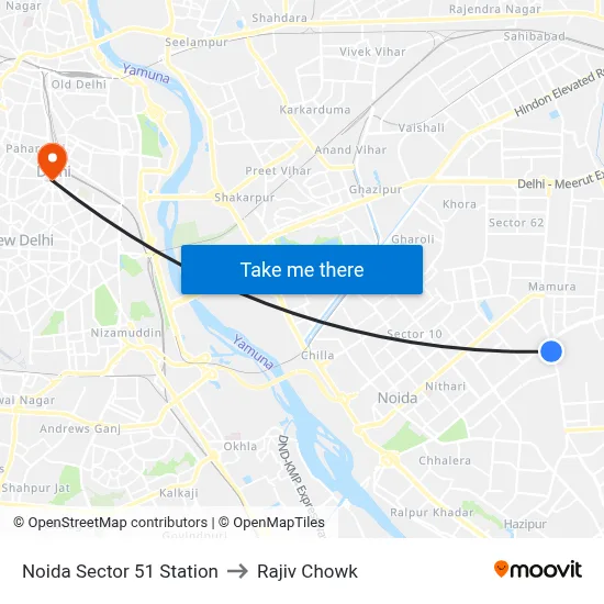 Noida Sector 51 Station to Rajiv Chowk map