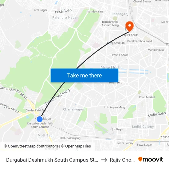 Durgabai Deshmukh South Campus Station to Rajiv Chowk map