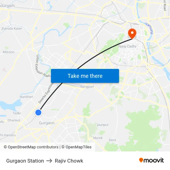 Gurgaon Station to Rajiv Chowk map