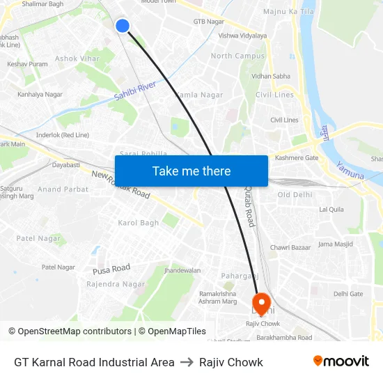 GT Karnal Road Industrial Area to Rajiv Chowk map