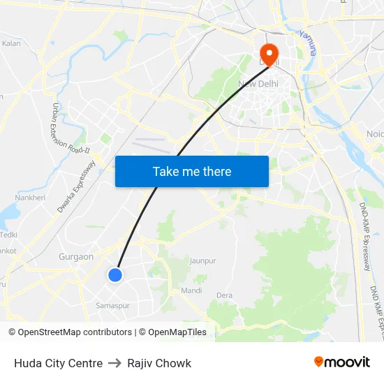 Huda City Centre to Rajiv Chowk map