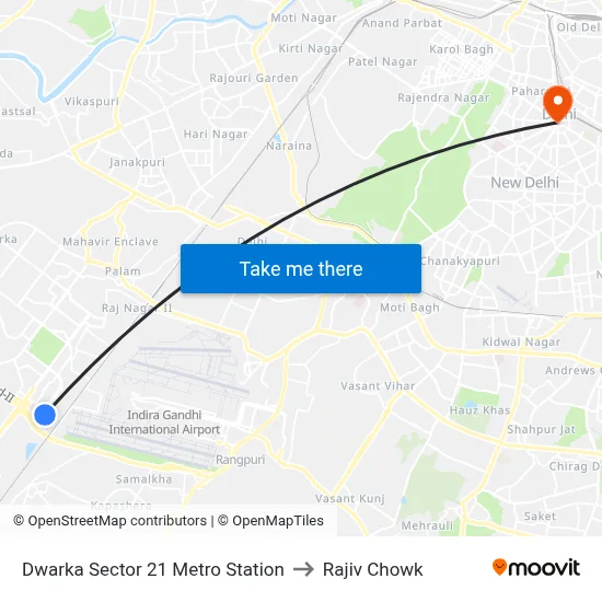 Dwarka Sector 21 Metro Station to Rajiv Chowk map