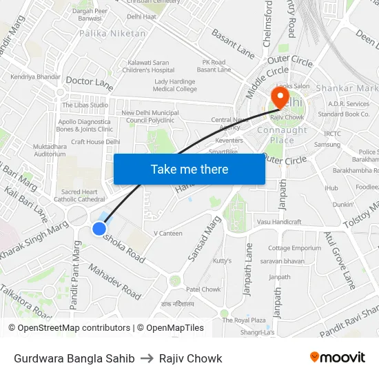 Gurdwara Bangla Sahib to Rajiv Chowk map