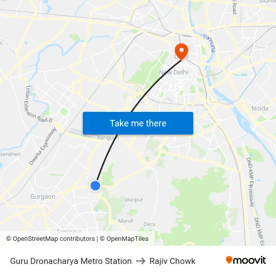 Guru Dronacharya Metro Station to Rajiv Chowk map