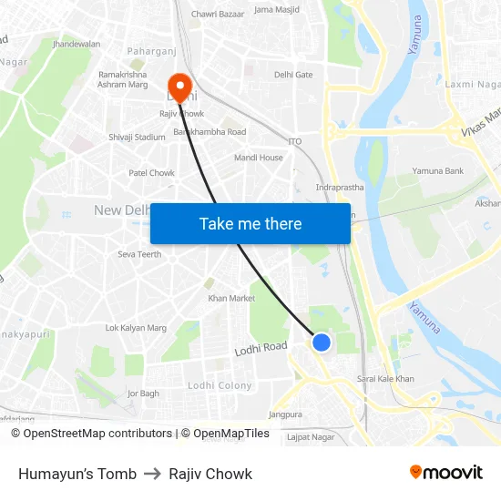 Humayun’s Tomb to Rajiv Chowk map