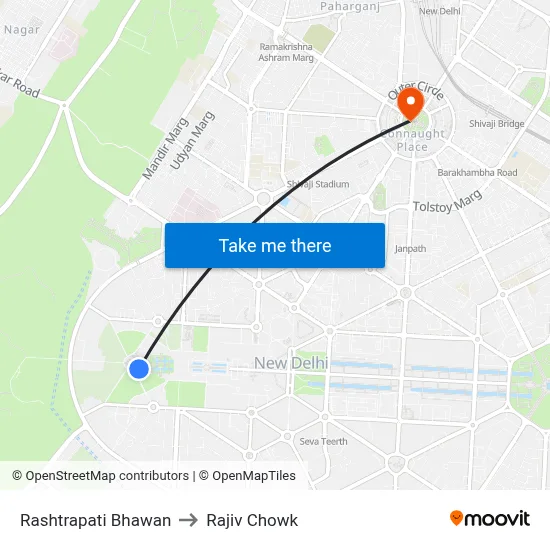 Rashtrapati Bhawan to Rajiv Chowk map