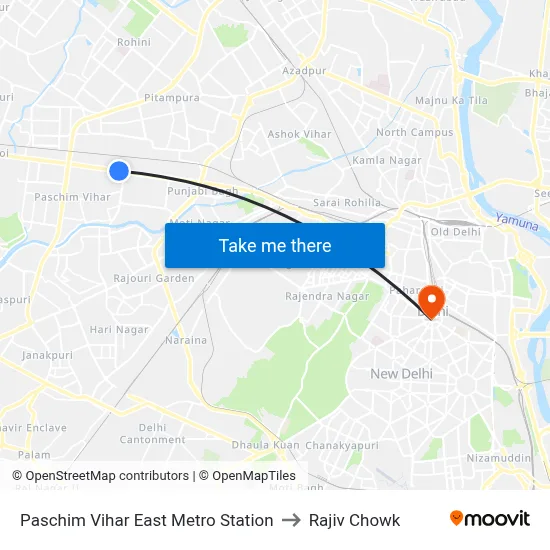 Paschim Vihar East Metro Station to Rajiv Chowk map