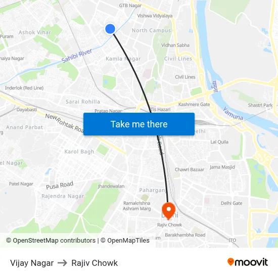 Vijay Nagar to Rajiv Chowk map
