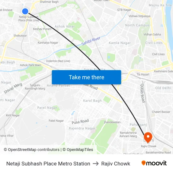 Netaji Subhash Place Metro Station to Rajiv Chowk map