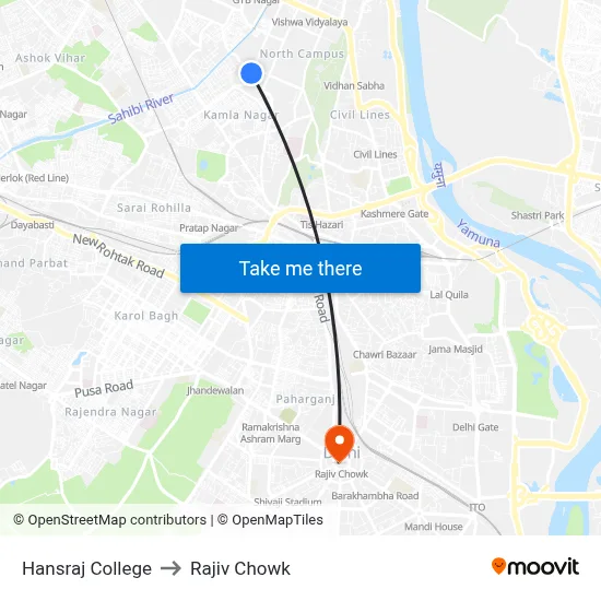 Hansraj College to Rajiv Chowk map