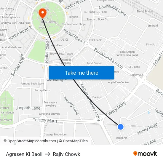 Agrasen Ki Baoli to Rajiv Chowk map