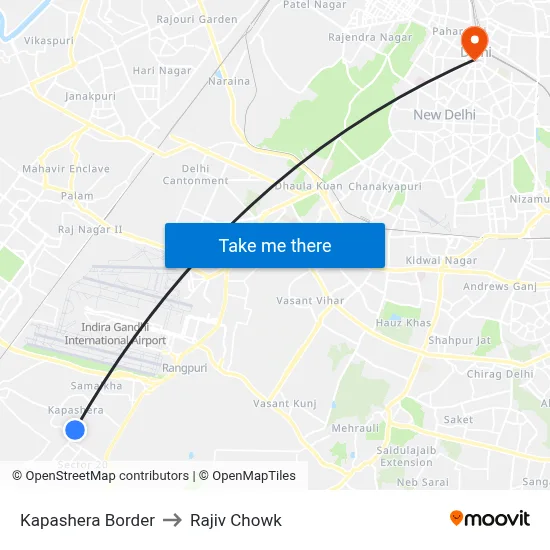 Kapashera Border to Rajiv Chowk map