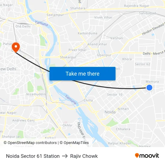 Noida Sector 61 Station to Rajiv Chowk map