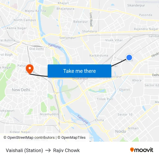 Vaishali (Station) to Rajiv Chowk map