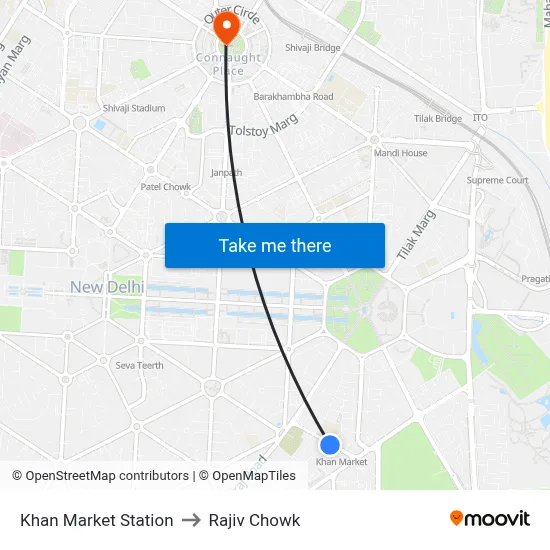 Khan Market Station to Rajiv Chowk map