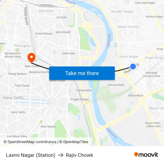 Laxmi Nagar (Station) to Rajiv Chowk map