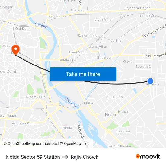 Noida Sector 59 Station to Rajiv Chowk map