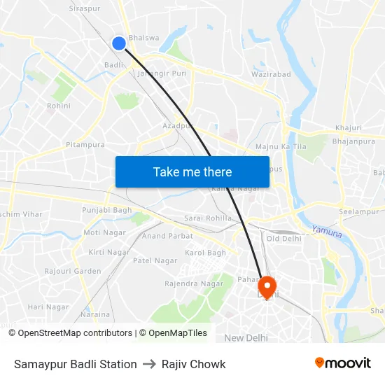Samaypur Badli Station to Rajiv Chowk map
