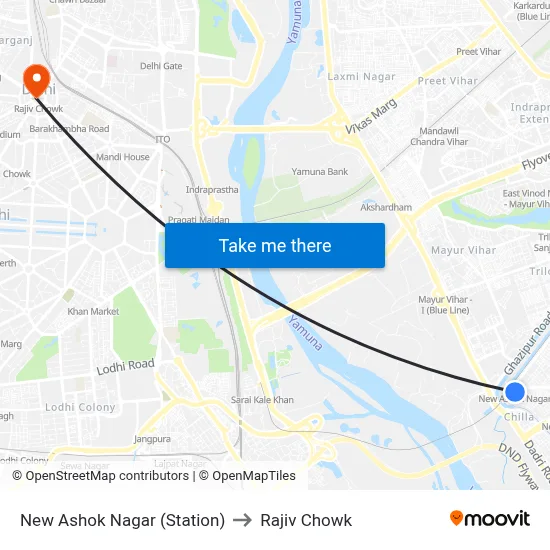 New Ashok Nagar (Station) to Rajiv Chowk map