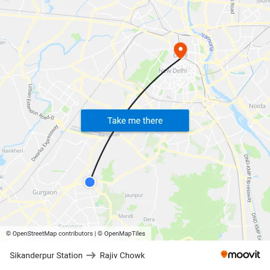 Sikanderpur Station to Rajiv Chowk map