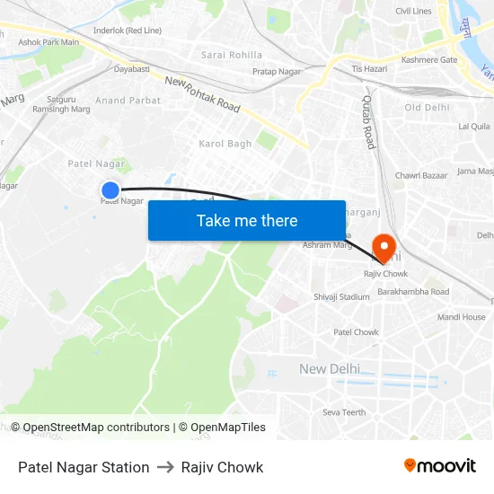 Patel Nagar Station to Rajiv Chowk map