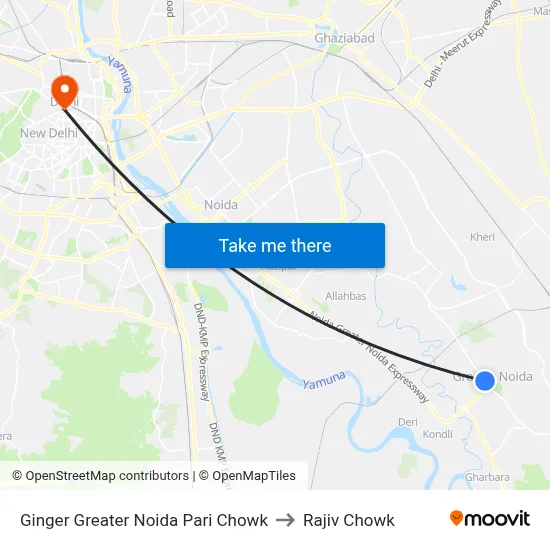 Ginger Greater Noida Pari Chowk to Rajiv Chowk map