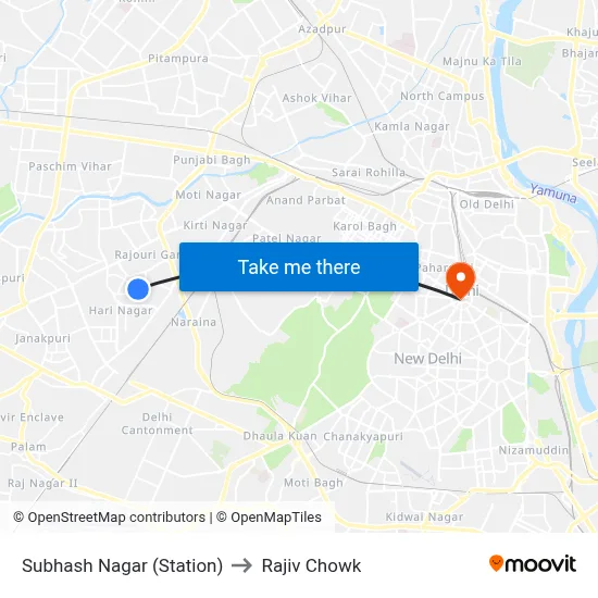 Subhash Nagar (Station) to Rajiv Chowk map