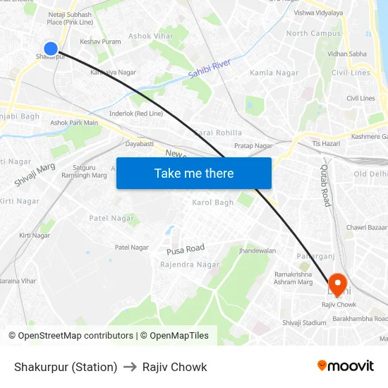 Shakurpur (Station) to Rajiv Chowk map