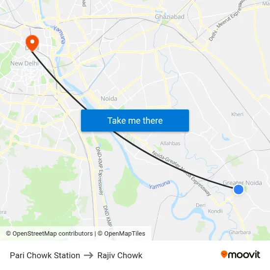 Pari Chowk Station to Rajiv Chowk map