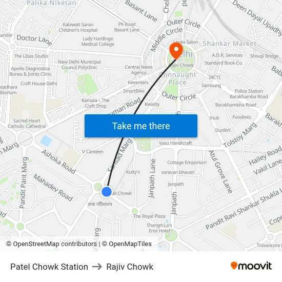 Patel Chowk Station to Rajiv Chowk map